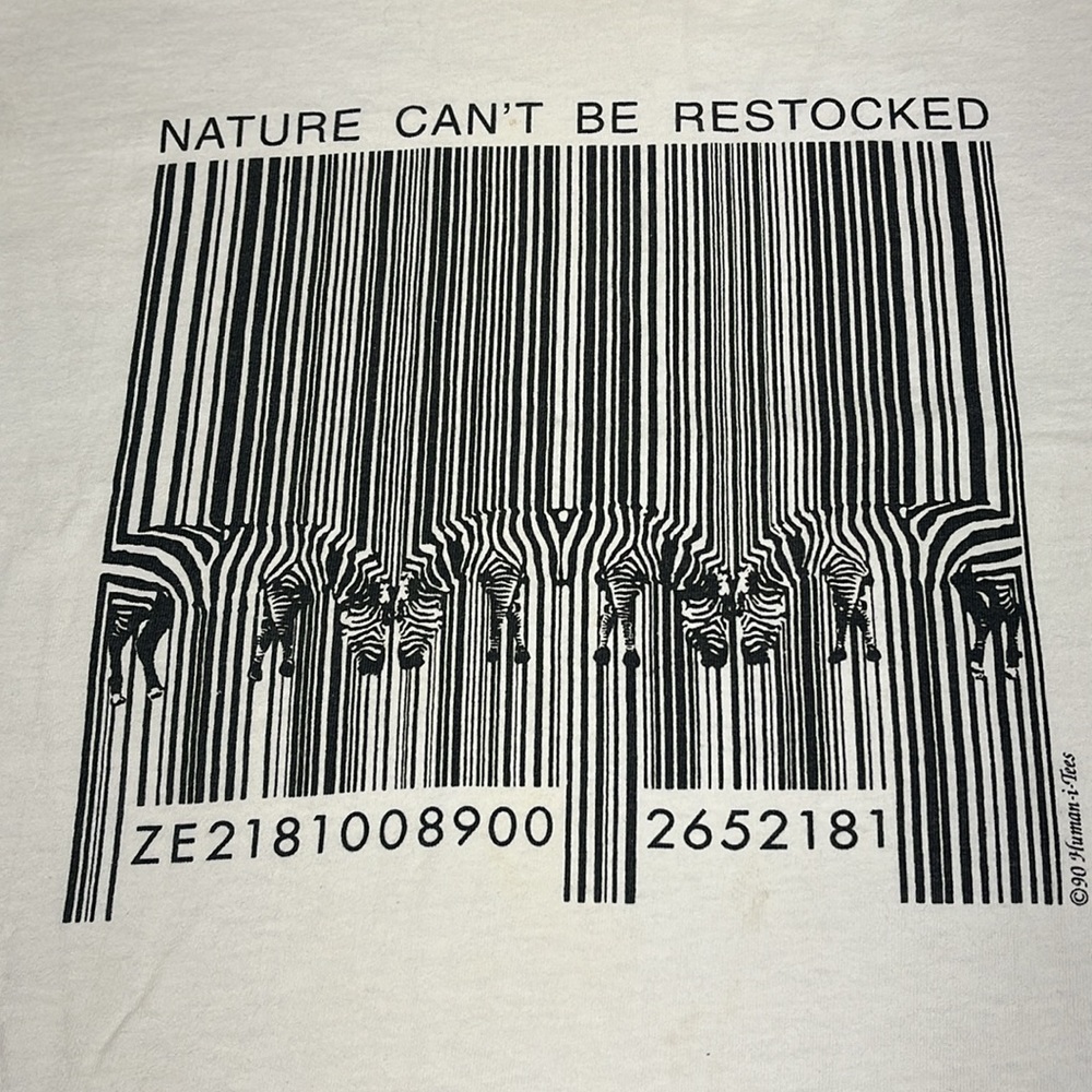 Vintage human-I-tees nature can’t be restocked zebra barcode T- shirt, large